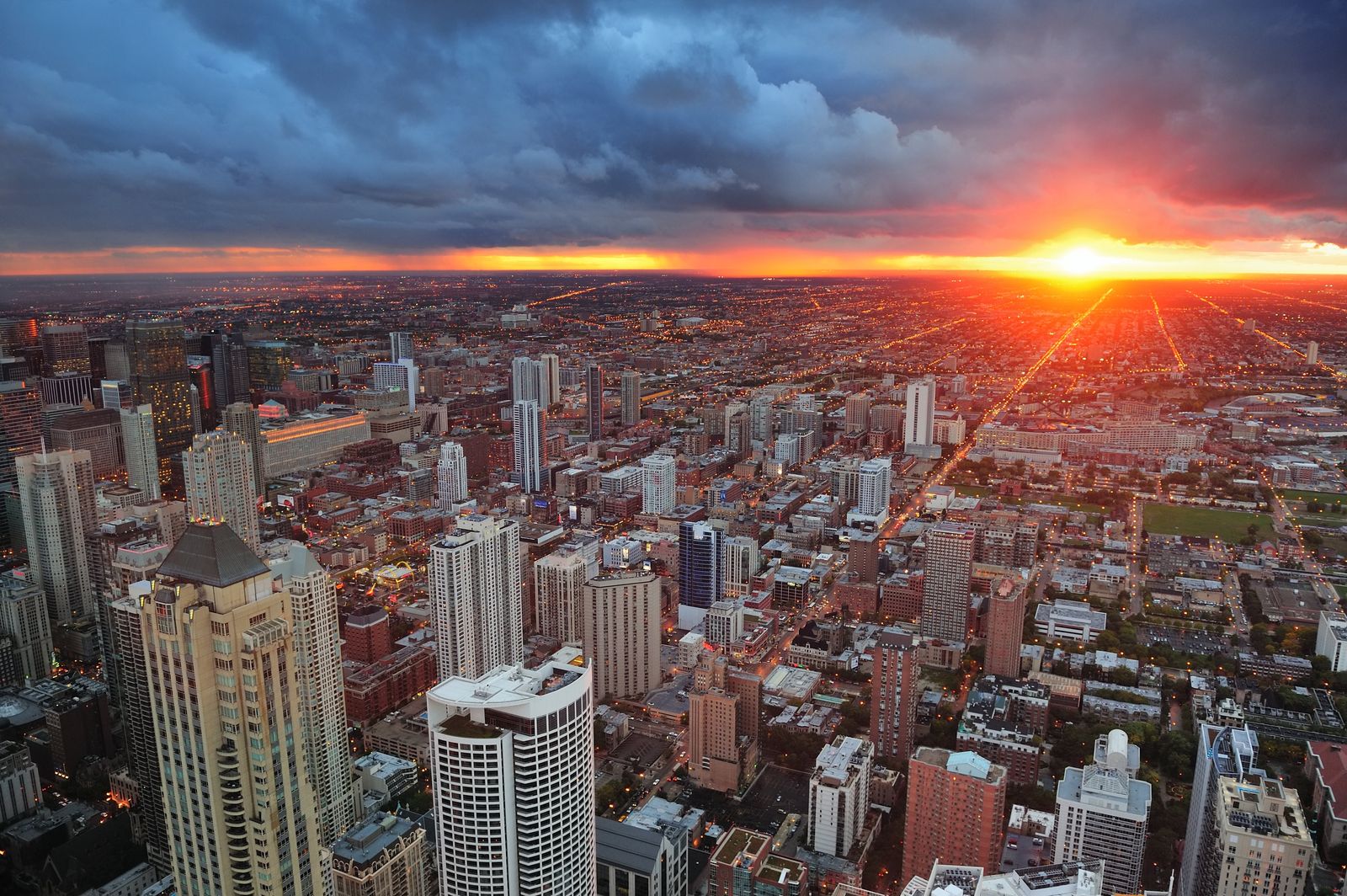Chicago skyline at sunrise